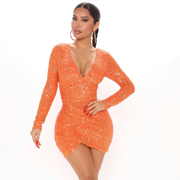 Fashion Nova Dresses & Skirts - Fashion Nova Glittering Sequin Orange Mini Dress